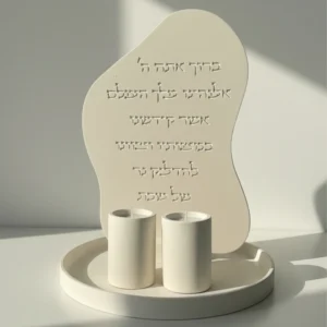 סט ברכת הדלקת נרות + מגש עגול + 2 פמוטים