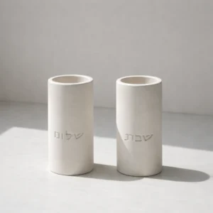 2 פמוטי שבת שלום גבוהים - שמנת