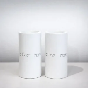 2 פמוטי שבת שלום גבוהים - לבן